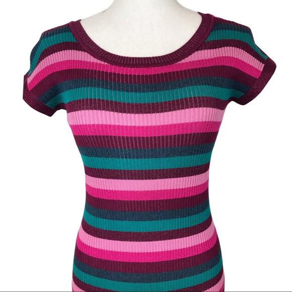 525 America Rib Knit Maxi Dress striped XS crew neck multicolored stretchy - Picture 3 of 7